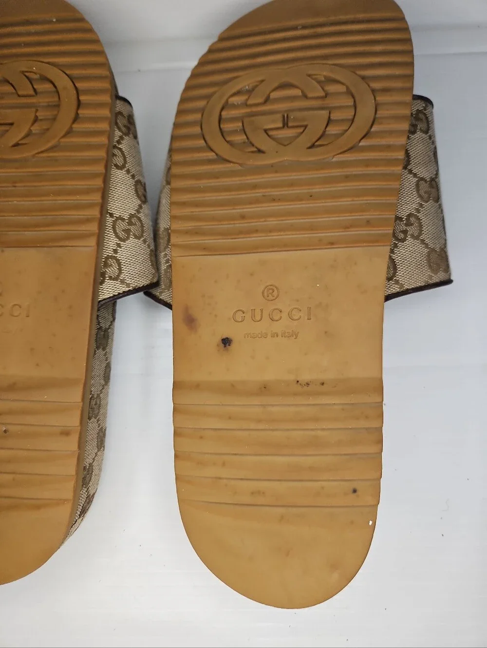 Authentic Gucci GG Supreme Canvas Slides Sandals Men's Size 9 Brown Monogram Log
